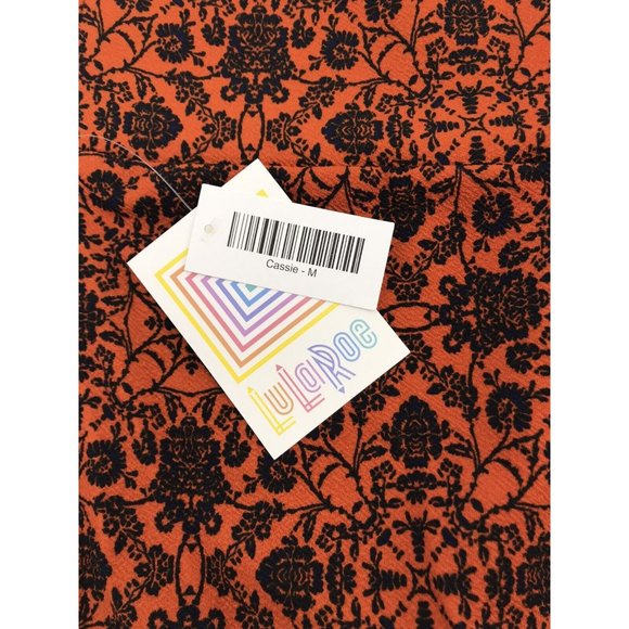 Lula Roe M Skirt Cassie Midi Pencil Orange Blue Floral Fall Witchycore Stretchy - Picture 7 of 7